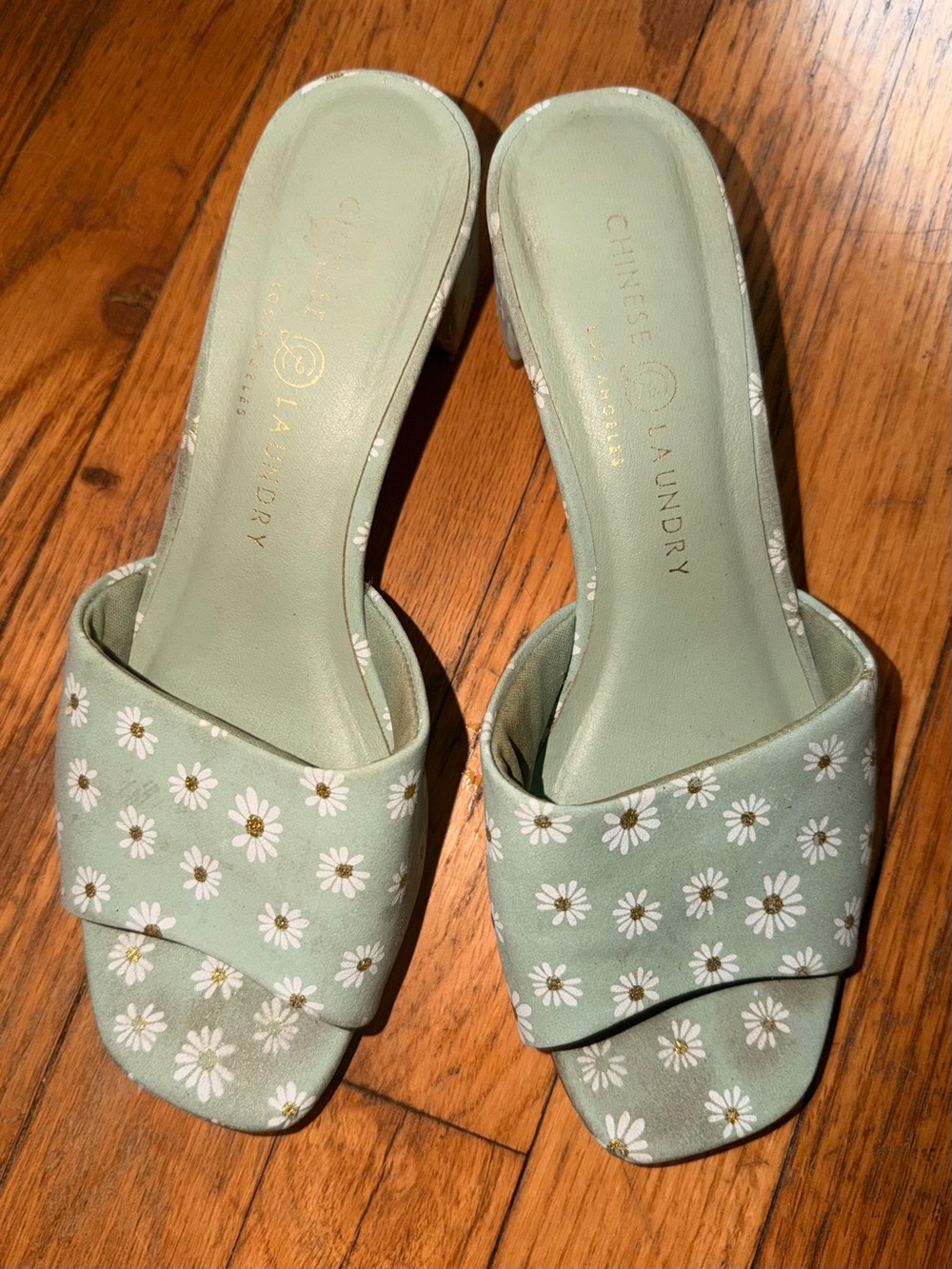 Chinese Laundry x Mod Cloth Mint / Sage Green Sparkling Floral Mules
